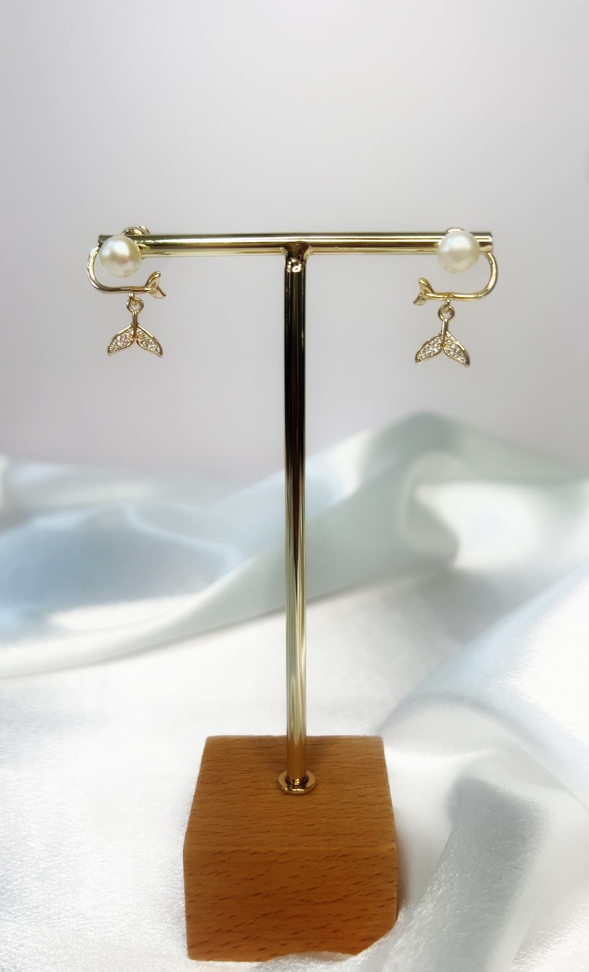 Whale tail Gold-Plated Freshwater Pearl Drop Earrings – Timeless Design