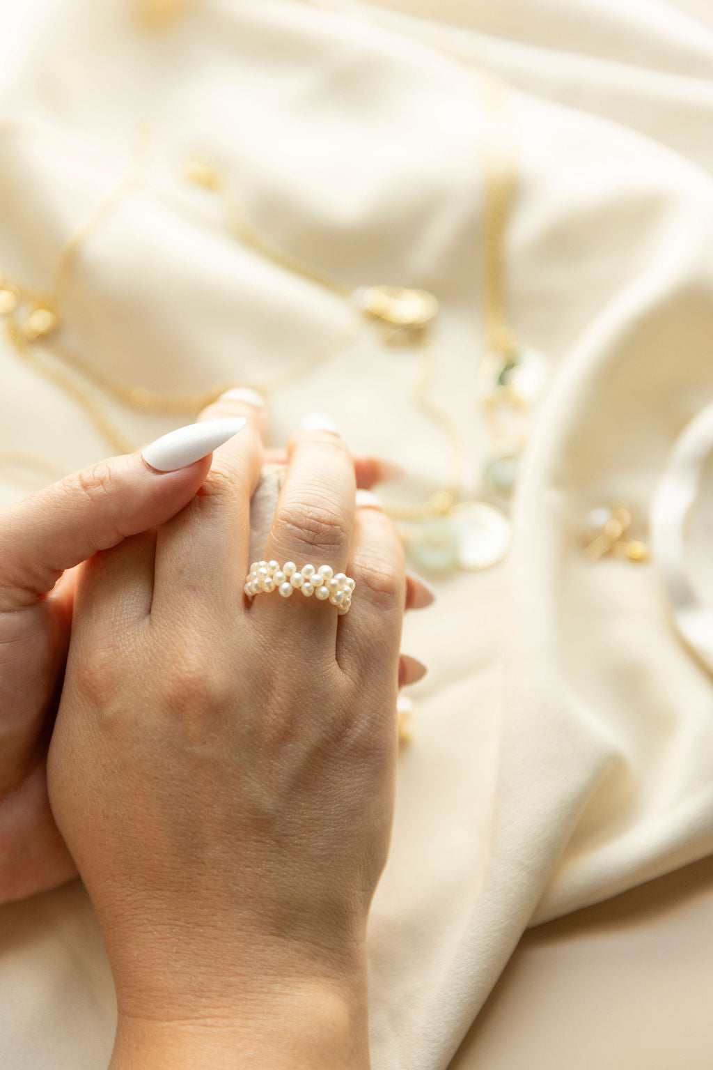 Evadne's Pearl Lace Ring