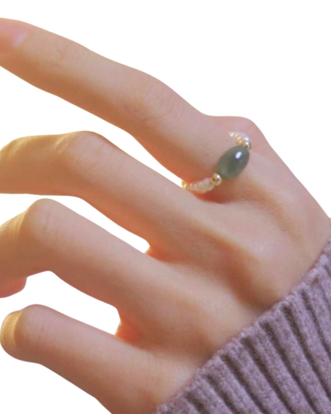 Gold-Plated Natural Jade & Freshwater Pearl Ring – Timeless, Elegant Style