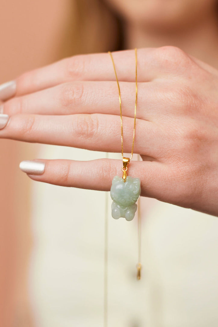 Hello Jade Kitty Necklace