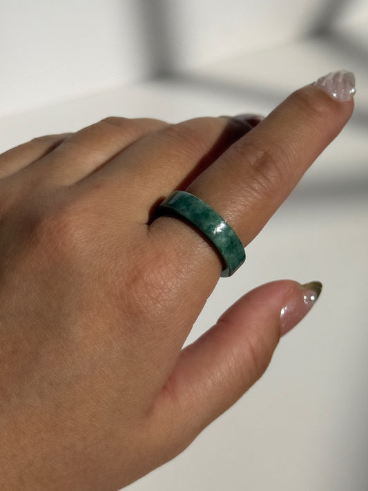 Burmese Green Jade Flat Band Ring