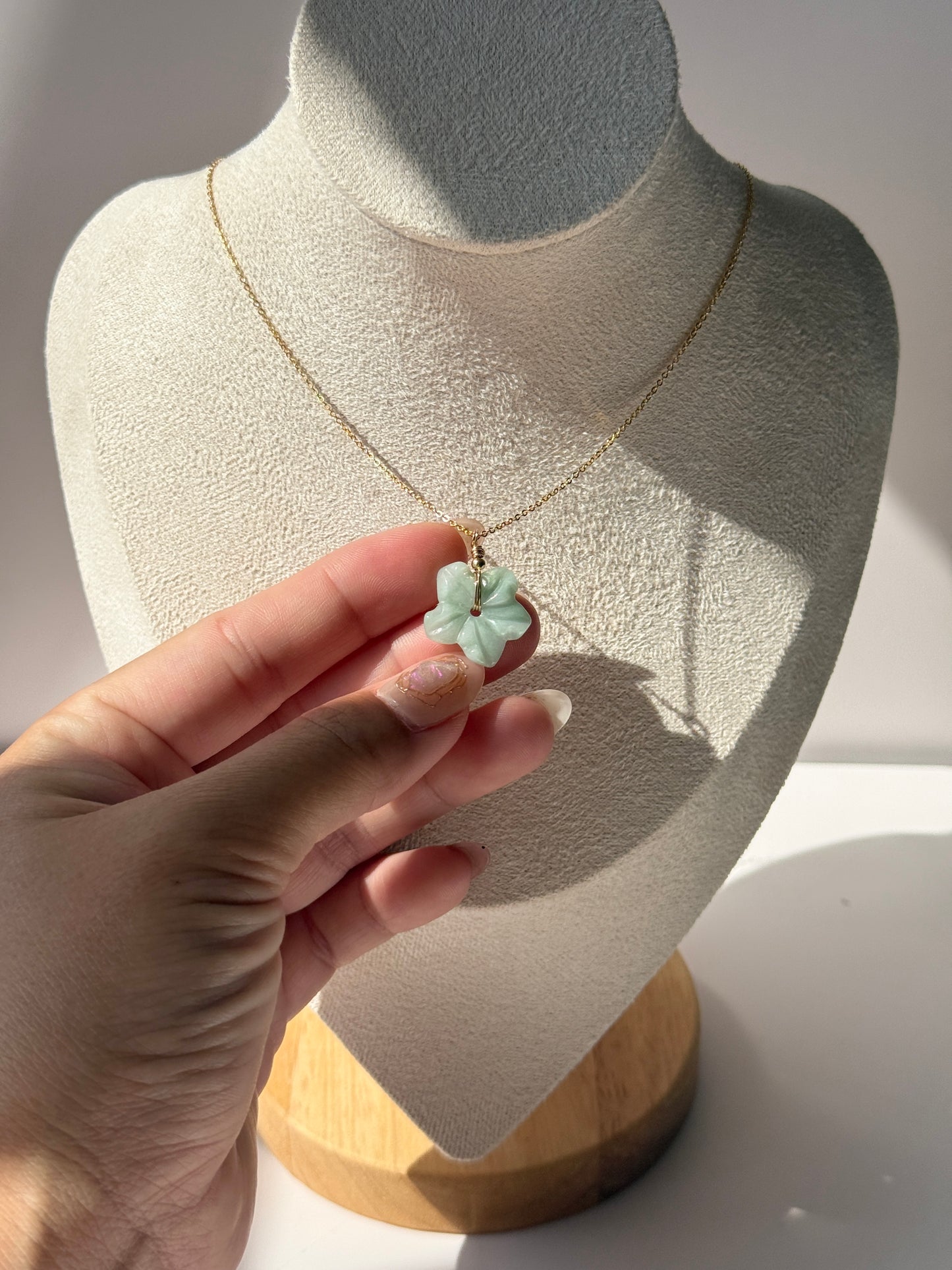 Jade Plumeria Flower Necklace