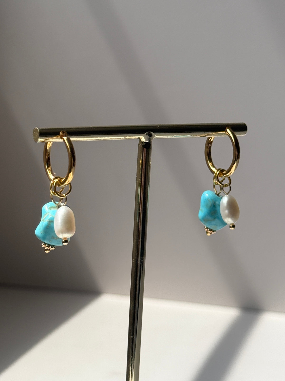 Coastal Pearl & Turquoise Hoop Earrings