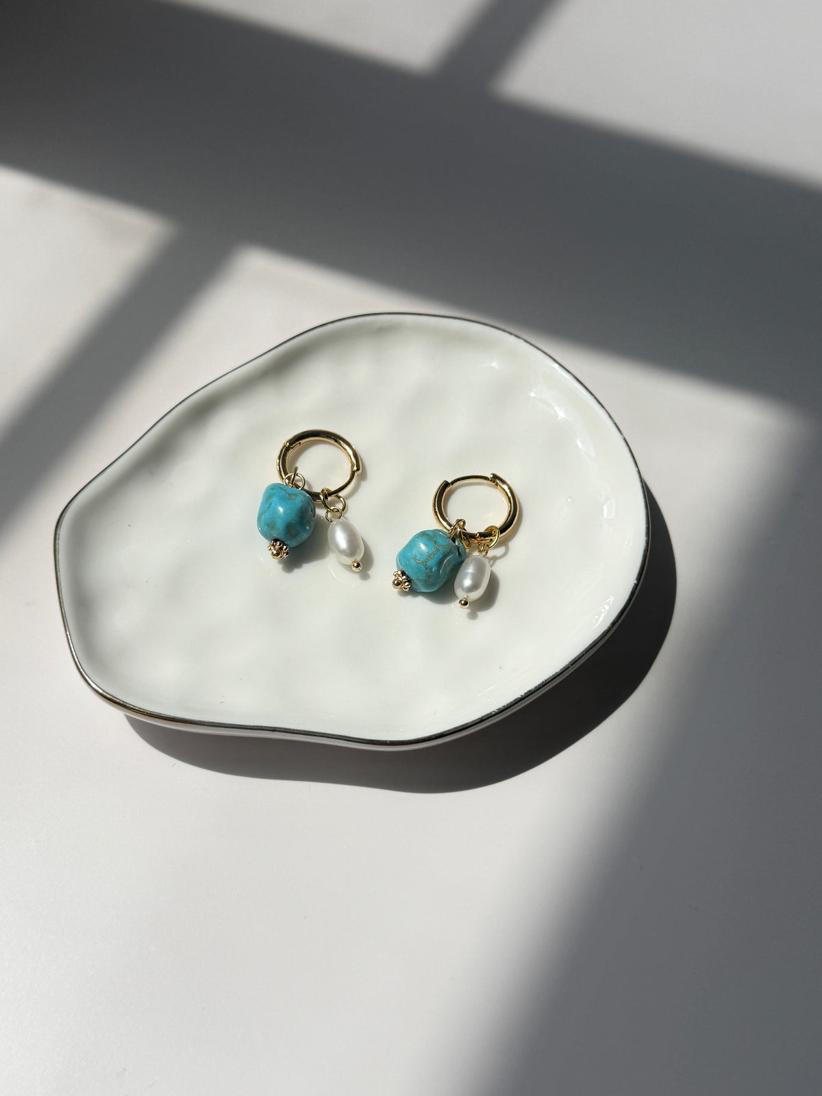 Coastal Pearl & Turquoise Hoop Earrings