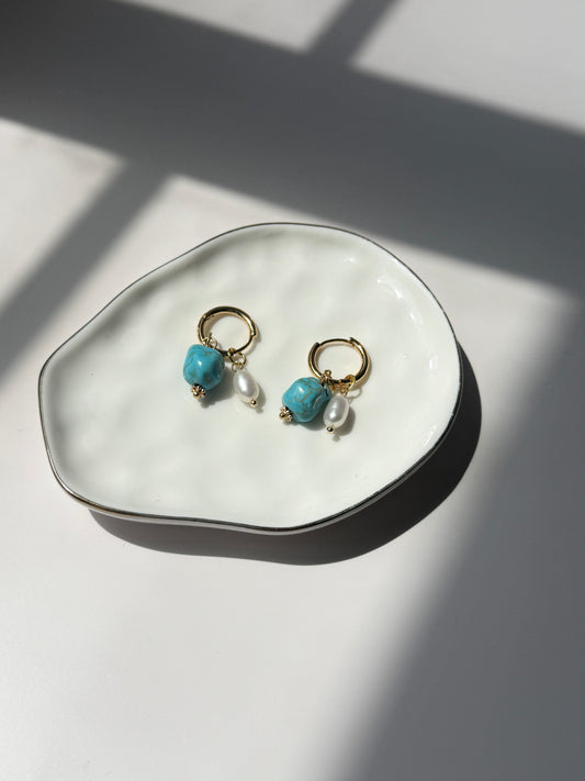 Coastal Pearl & Turquoise Hoop Earrings