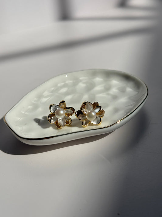 Golden Bloom Pearl Studs